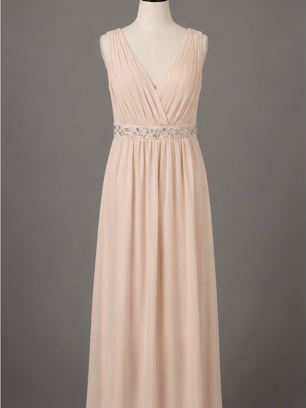 Enfocus Studio Blush Pink V-Neck Chiffon Maxi Dress with Beaded Waist